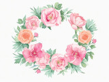 Fototapeta Kwiaty -  Circle Frame floral wreath watercolor