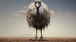  a large bird standing on top of a dirt field next to a desert.  generative ai