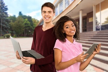 Canvas Print - Group of happy young college student