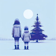 the loneliness of two brothers at Christmas, orphans, snow, winter, Christmas tree, gifts, poverty, generative ai.