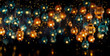 Handmade paper lanterns lit for Diwali celebration background with empty space for text 