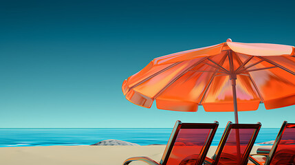 Wall Mural - Beach chair - ocean - orange umbrella