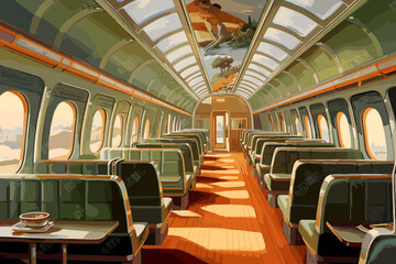 Vintage Retro Train Illustration with Nostalgic Colors