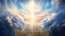 Heaven's Gateway, Staircase To Ethereal Light, Staircase Suspended In Heavenly Clouds