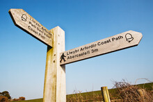 Coastal Path Signpost, Pembrokeshire Coast Path, Near Aber Mawr; Pembrokeshire, Wales