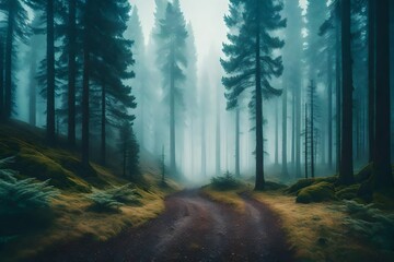 Wall Mural - forest in the fog