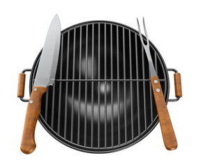 Sticker - Barbecue grill with fork and knife on transparent background in 3D rendering