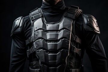 Poster - A man wearing a complete suit of armor poses for a picture. This image can be used to depict medieval knights, historical reenactments, or as a symbol of strength and protection.