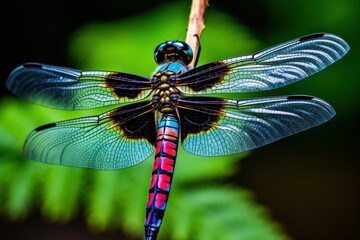 Aufkleber - A vibrant dragonfly perched on top of a plant. This image can be used to add a touch of nature and beauty to any project.