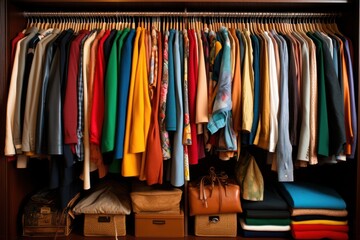 Wall Mural - A closet filled with a variety of different colored shirts. This image can be used to showcase a diverse wardrobe or for fashion-related content.