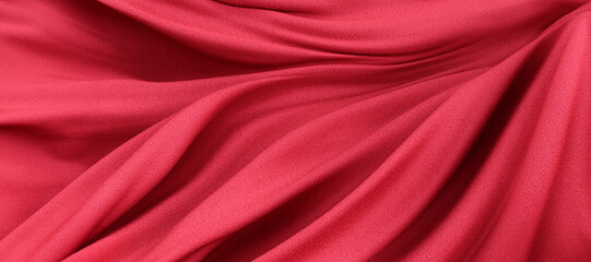 Beautiful silk satin background soft creases on the shiny fabric Elegant background Web banner Top view Silky silk Curtains Shiny textiles