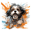 A dynamic Shih Tzu t-shirt design, capturing the dog in action at a bustling city park, its fur ruffling in the wind as it dashes through a crowd, Generative Ai