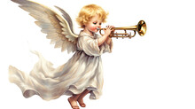 A Christmas Angel Playing A Trumpet Isolated On A Transparent Background, Generative Ai
