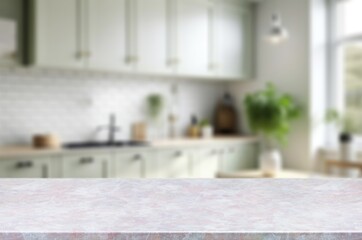 Sticker - Empty and clean stone dining table in kitchen.