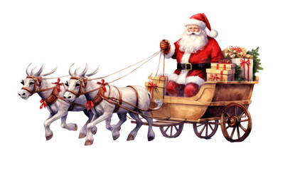 Wall Mural - santa loading presents onto his sleigh isolated on a transparent background, generative ai