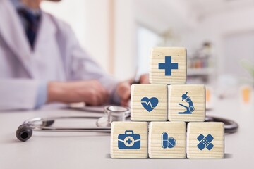 Poster - Set of Wood blocks With medical icon