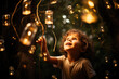 The joy and wonder of a child magical moment blowing bubbles and catching fireflies