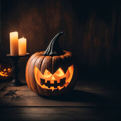 Poster - Halloween Pumpkins horror pumpkin face on white background