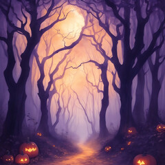 Fototapete - illustration of a Halloween concept background of realistic horror and creepy street with purple moonlight