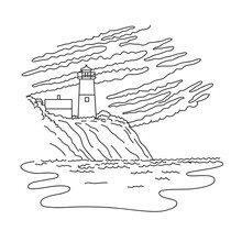 Mono Line Illustration Of Nauset Light Or Nauset Beach Light Lighthouse On The Cape Cod National Seashore Near Eastham, Massachusetts USA In Monoline Line Art Black And White Style.
