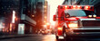 © sizsus - quick response medical ambulance vehicle or truck on the way for accident parked next to hospital health care emergency services concepts as wide banner with infographic information