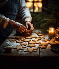 Woman making gingerbread cookies for Christmas