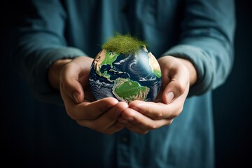 save earth concept, Globe, Earth. The hands holding the Earth and the icon of reuse reduce recycle and refuse in the Zero waste concept and care. | Generative AI