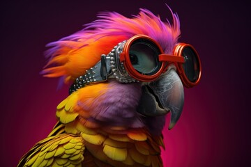 Wall Mural - Colorful Avian Style: Parrot in Fluorescent Specs
