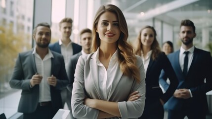 Poster - Portrait of confident businessmen and businesswomen in office.