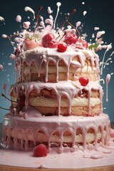 Poster - Cake that was sitting on a table is blown away by air, Advertising art.