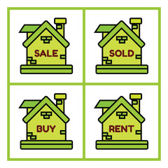 Poster - Set of vector icons for real estate, rent, buy. Set of vector icons for real estate. House icon in flat design