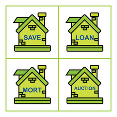 Poster - Set of vector icons for real estate, rent, buy. Set of vector icons for real estate. House icon in flat design