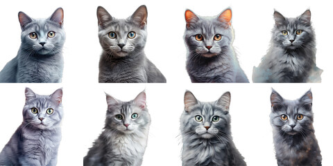 Poster - Png Set Gray cat s innocent countenance depicted transparent background