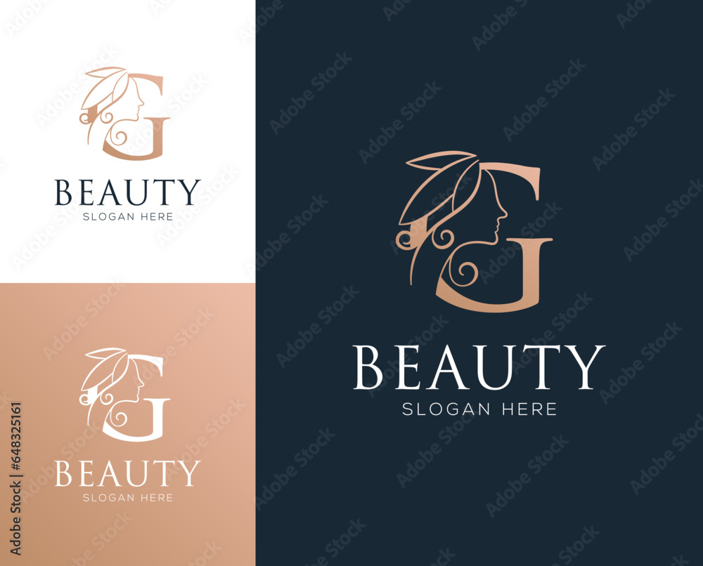 Combination letter G with woman beauty elements logo design vector ...