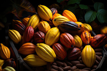 Poster - Cocoa pods harvesting background 