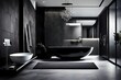 Modern bathroom interior with black elegant design. 