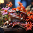 A carmine froggy with flowery prints reclining
