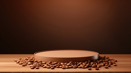 Coffee theme. Empty podium design for product display. Background for presentation or showcase pedestal product branding, identity and packaging. 3d rendering illustration template mockup.