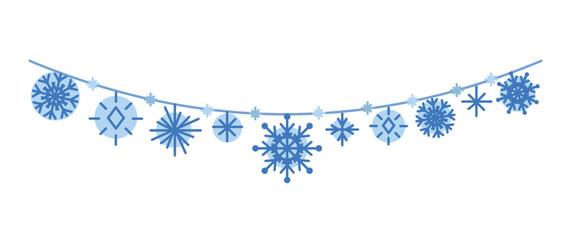 Winter snowflakes on a string. Garland for New Year and Christmas.