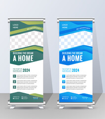 Travel vacation roll up banner design template for business or travel agency. Editable vector illustration