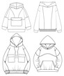 © dewi - Oversized hoodie technical fashion illustration with relaxed fit, long sleeves. Flat outwear jumper apparel template. Women, men, unisex sweatshirt top mockup