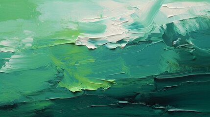 Wall Mural - a close-up of a green painting on a canvas, dynamic color paint background, generative ai