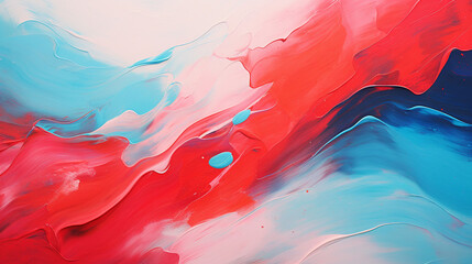 Wall Mural - A close-up of a red and blue painting on a canvas, dynamic color paint background, Generative AI