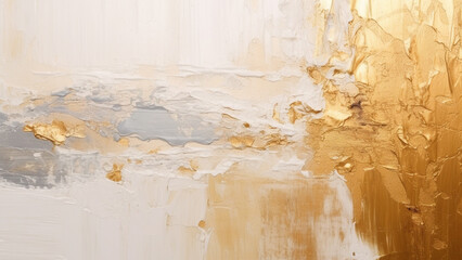 Wall Mural - A close-up of a gold and white painting, gold and white painting abstract background, Generative AI