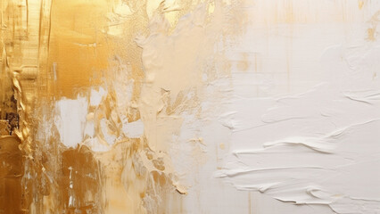 Wall Mural - A close-up of a gold and white painting, gold and white painting abstract background, Generative AI