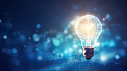 Poster - abstract background light bulb on blue background  . Concept of innovation technology network Concept of innovation, idea, technology network 