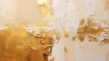 Wall Mural - A close-up of a gold and white painting, gold and white painting abstract background, Generative AI