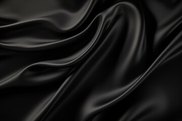 Wall Mural - Shiny black fabric background, smooth black silk background, black fabric texture, Generative AI