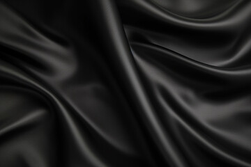 Wall Mural - Shiny black fabric background, smooth black silk background, black fabric texture, Generative AI