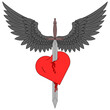 Winged medieval sword piercing a heart